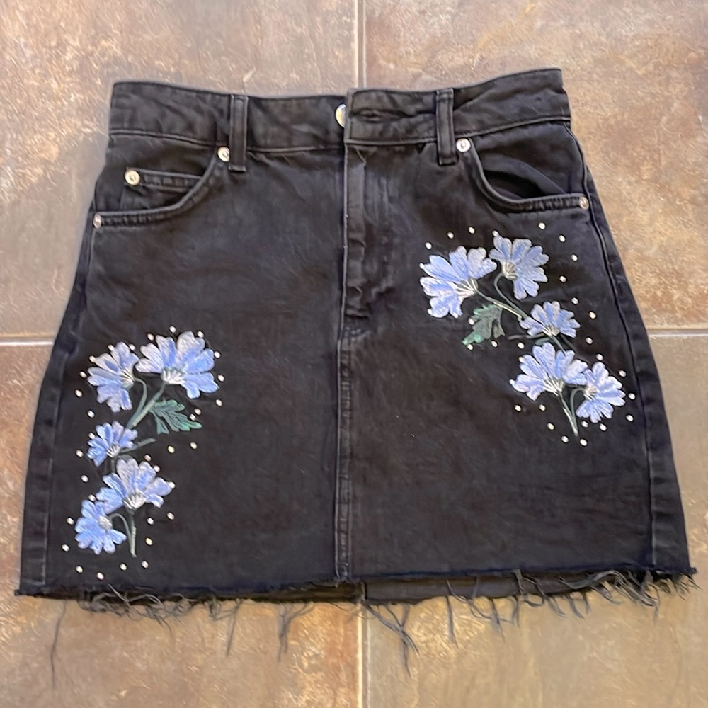 Topshop embroidered floral denim shirt